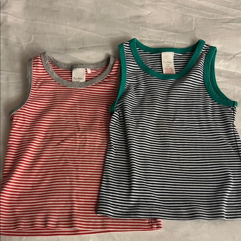 Mini Boden Striped Kids Tank Tops - Red/Gray and Navy/White with Green Trim